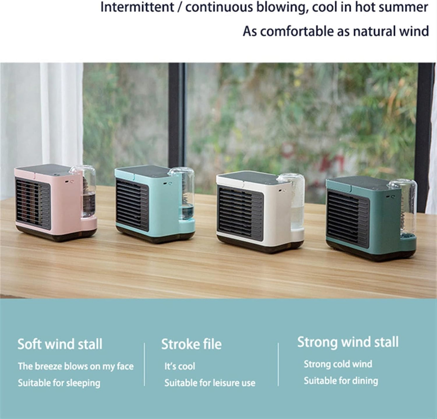DieffematicKTY Climatiseur Mobile Air Conditioning Air Cooler Negative ION Air Cooler Mini Three-Speed Mode Cooling Fan Charging Home Desktop Air Conditioner (Color : White)