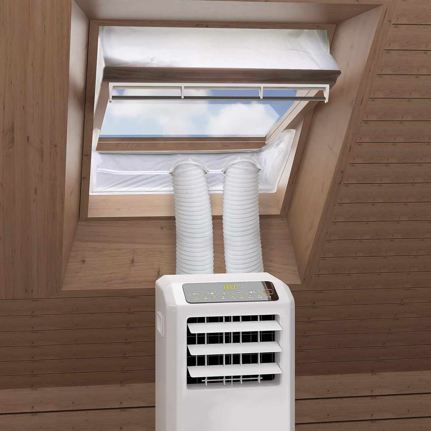 HOOMEE Tissu D’Isolation Pour Fenêtre à Pivot Central Avec Un Périmètre Allant Jusqu’à 300cm- Pour Climatiseur Mobile Et Sèche-Linge – Adapté à Toutes Les Unités Mobiles De Climatisation(2x150CM)