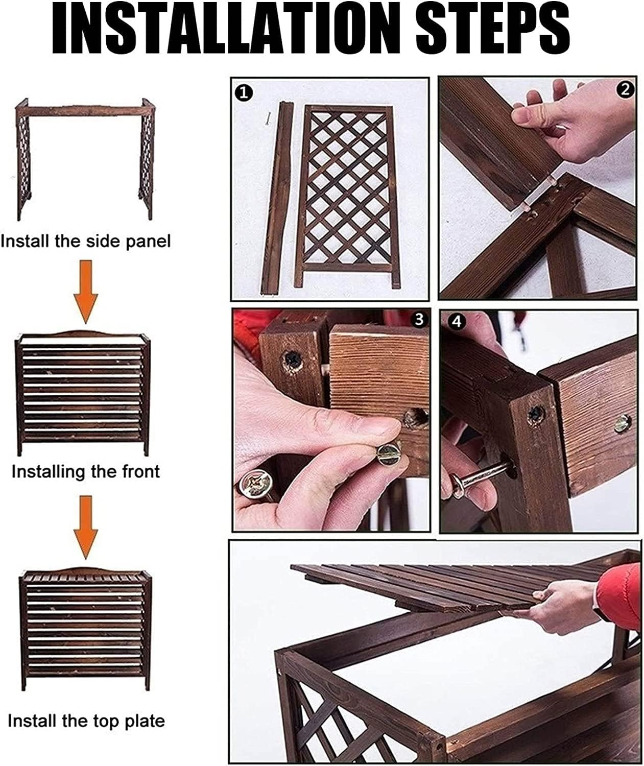 Clôture De Climatisation, Protection Pour Unité Extérieure, Support Pour Plantes Marron, Support à Fleurs En Bois Pour Climatiseur, Volets De Confidentialité