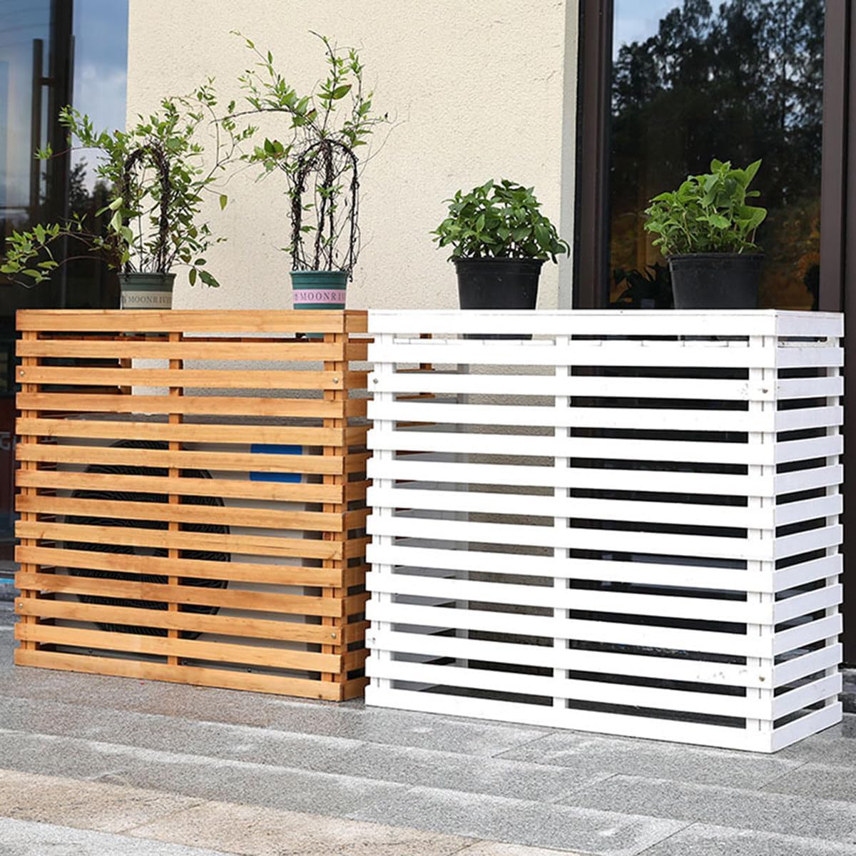 GENERIC Housse De Climatiseur D'extérieur En Bois – Capot à Persiennes En Bois Massif Avec Support De Fleurs élégant Pour Climatiseur Résistant Aux Intempéries Et Design