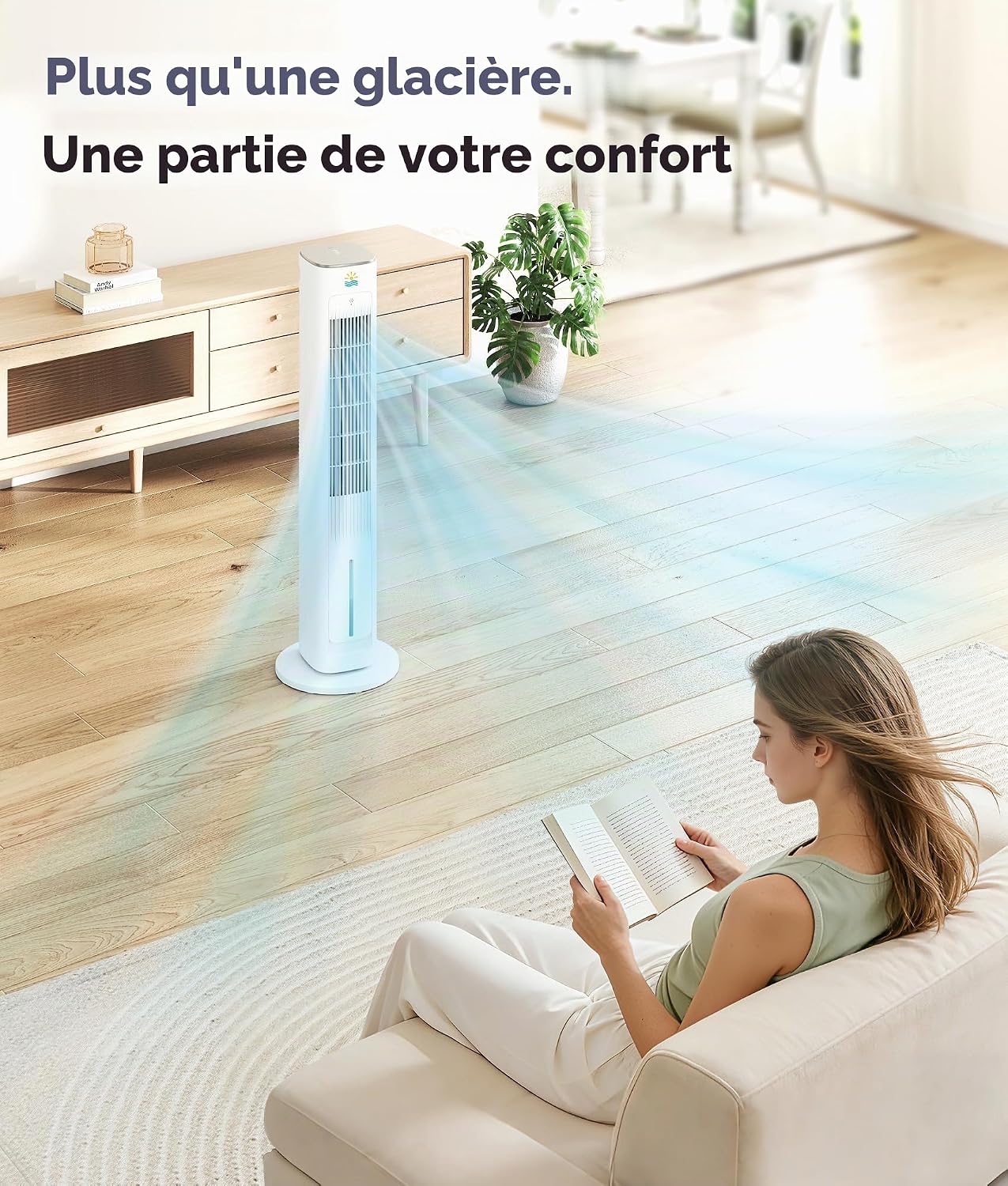 Refroidisseur D'air évaporatif Portable, Ventilateurs De Refroidissement 3 En 1 Soufflant De L'air Froid Avec Réservoir D'eau De 3 L, Ventilateur Tour De 96,5 Cm Pour Chambre à Coucher