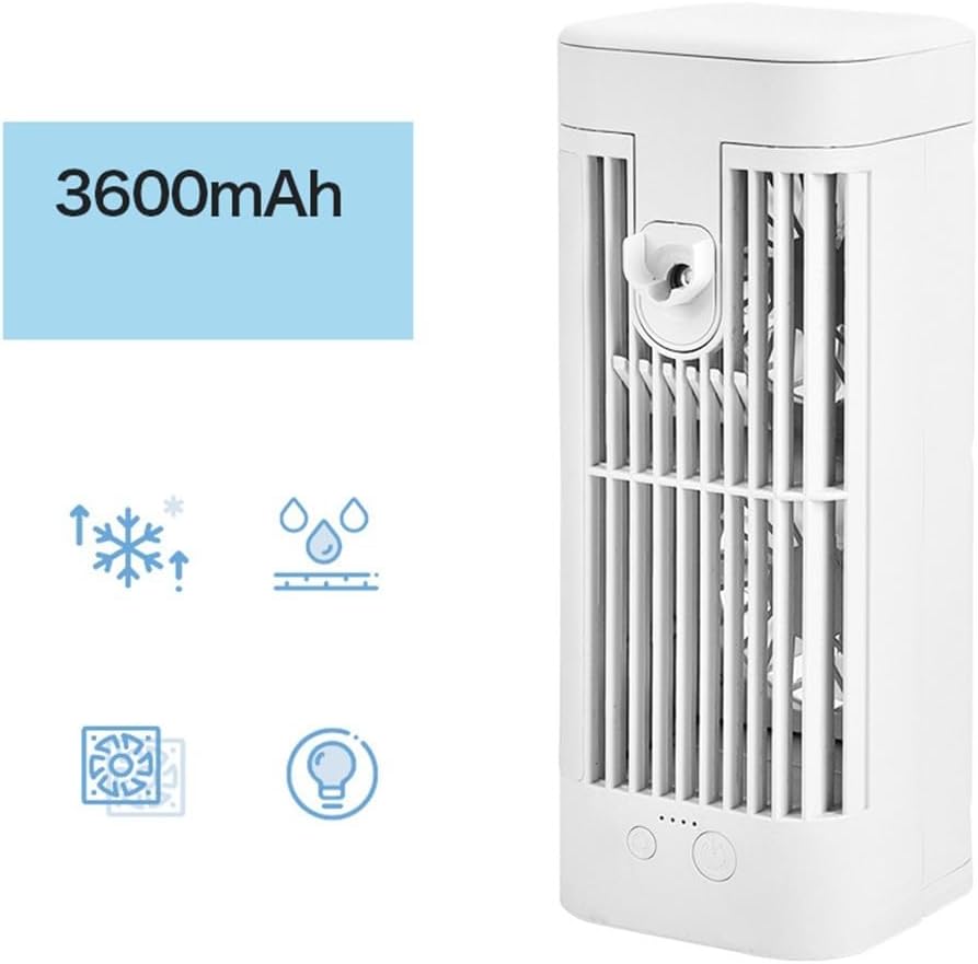  HpLive Refroidisseur D'air Portable - Mini Climatiseur D'été - 3 Vitesses - Ventilateur USB - Pour Bureau, Maison Et Bureau - Blanc - 3600 MAh