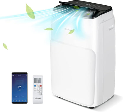  COSTWAY Climatiseur Mobile Silencieux 5 EN 1, Clim 14000BTU Refroidissement Rapide,Chauffage,Ventilateur,Déshumidificateur,Mode Nuit, Climatisation Faible Conso,Wifi