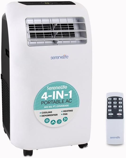  SereneLife Climatiseur Mobile 4 En 1 : Refroidisseur D'air, Ventilateur, Déshumidificateur + Chauffage - Climatiseur Portable Avec Tuyau D'évacuation, Télécommande & Kit Pour Pièces Jusqu'à 42 M²