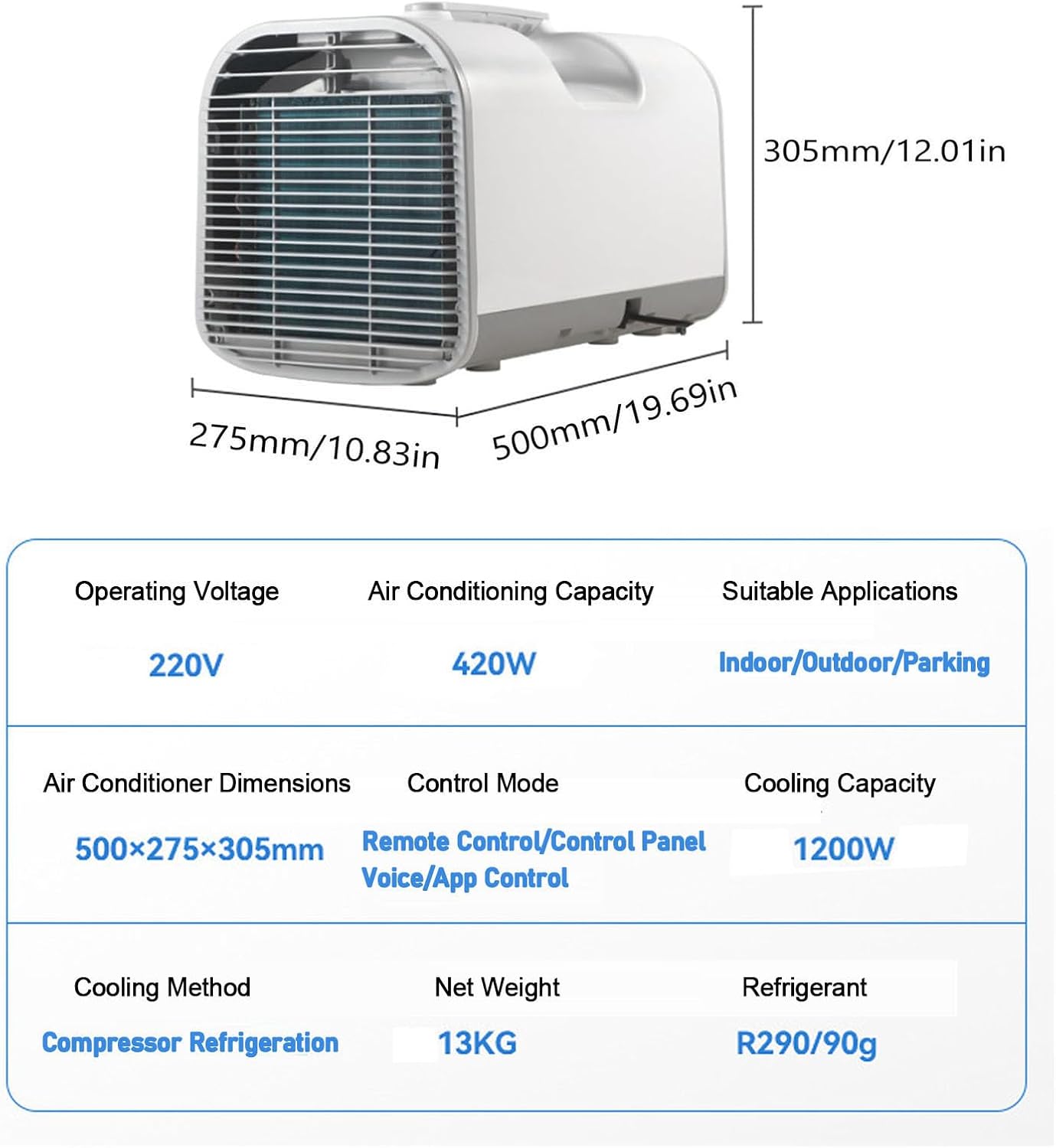  SenhE Climatiseur Sans Unité Extérieure, Technologie De Refroidissement Par Compresseur, 4080Btu 220V 8-13 M² Pour Espaces Intérieurs, Extérieurs Et Véhicules