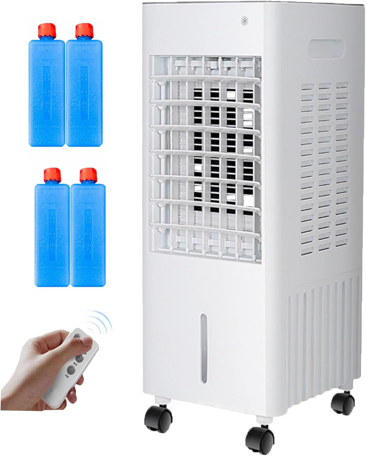  Climatiseur Mobile 4 En 12L Sans Tuyau D’Évacuation,Climatiseur Portable Silencieux Climatiseur,avec 4 Blocs Réfrigérants,3 Vitesses,Minuterie 12H,Humidificateur Télécommande,Salon,Bureau
