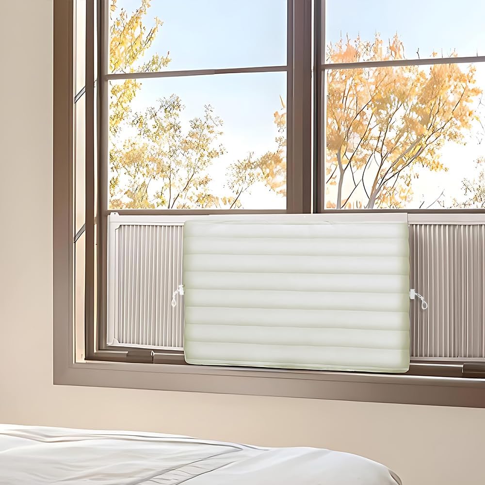  Housse De Fenêtre Pour Climatiseur Intérieur, Housse De Climatiseur Pour Unités Murales, De Climatiseur Couverture Pour Fenêtre Couvercle Poussière Facile à Installer (53,5 X 38,5 X 8,5cm,Beige)