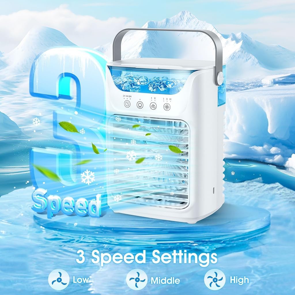  Climatiseur Portable, Mini Climatiseur, Refroidisseur D'air Avec Veilleuse 7 Couleurs Et Vent De Classe 3 Avec Bureau, Chambre, Chambre, Maison Et Camping