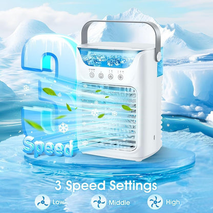  Climatiseur Portable, Mini Climatiseur, Refroidisseur D'air Avec Veilleuse 7 Couleurs Et Vent De Classe 3 Avec Bureau, Chambre, Chambre, Maison Et Camping