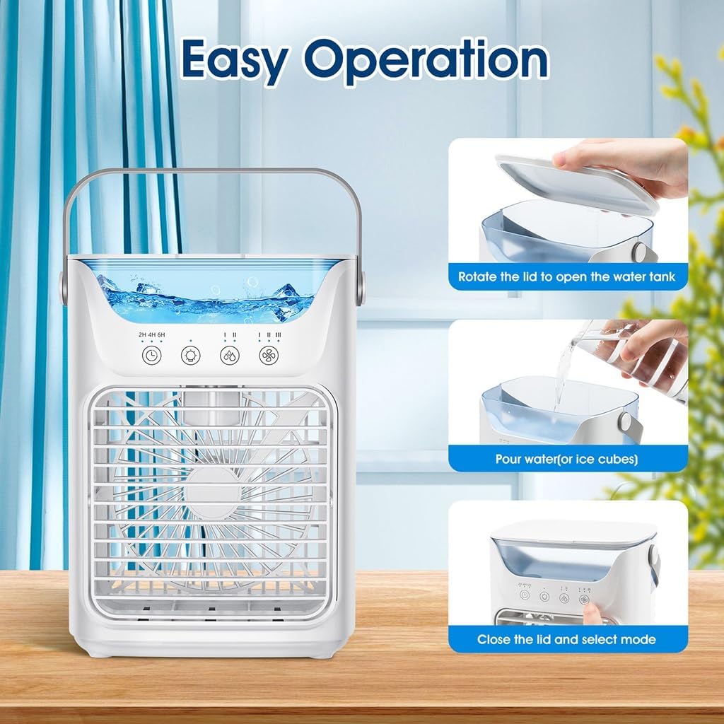  Climatiseur Portable, Mini Climatiseur, Refroidisseur D'air Avec Veilleuse 7 Couleurs Et Vent De Classe 3 Avec Bureau, Chambre, Chambre, Maison Et Camping