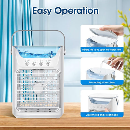  Climatiseur Portable, Mini Climatiseur, Refroidisseur D'air Avec Veilleuse 7 Couleurs Et Vent De Classe 3 Avec Bureau, Chambre, Chambre, Maison Et Camping