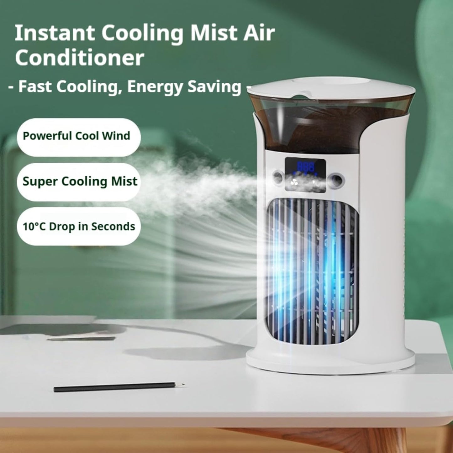  Mini Climatiseur Mobile 880 Ml, Refroidisseur D'Air USB Avec 3 Vitesses, Brumisation Et Éclairage LED, Ventilateur Portable Silencieux Pour Bureau, Chambre, Maison Et Voyage