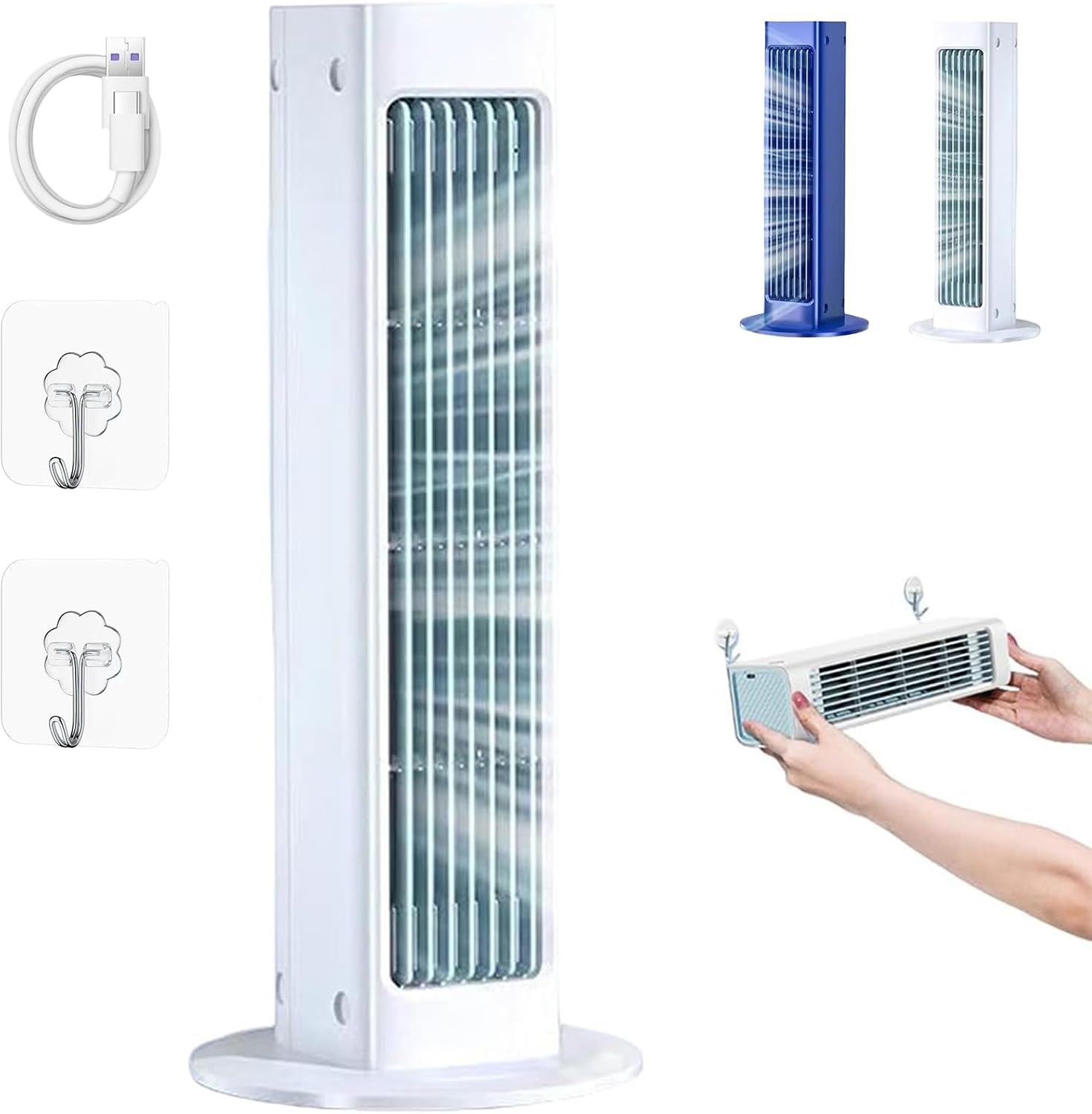  Climatiseur Portable Breeza Pro 2.0 Original, Climatiseur, Installation Sans Perçage, 3 Vitesses, Ultra Silencieux Et Écoénergétique, Pour Chambre, Bureau (Blanc,Rechargeable)