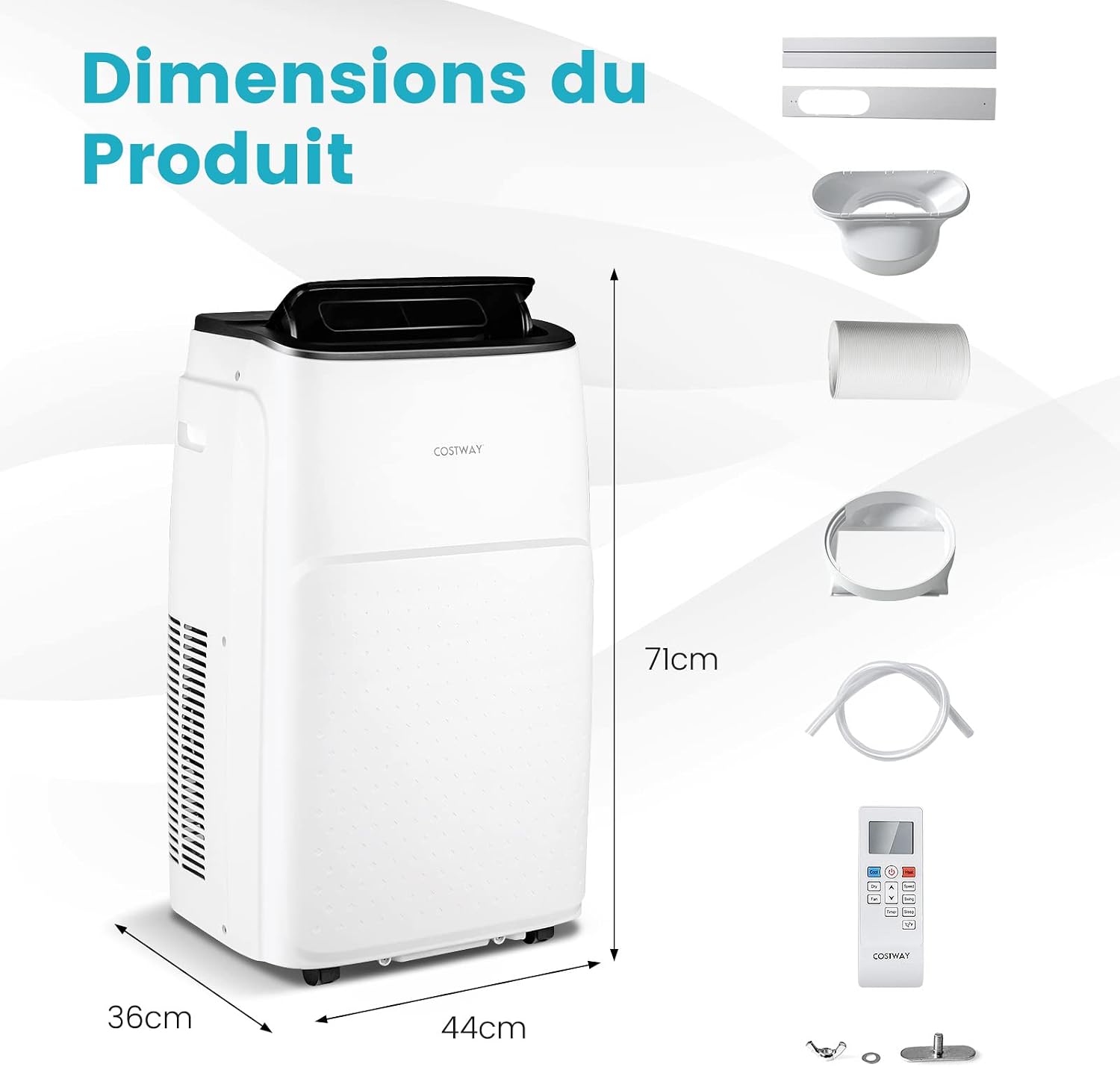  COSTWAY Climatiseur Mobile Silencieux 5 EN 1, Clim 14000BTU Refroidissement Rapide,Chauffage,Ventilateur,Déshumidificateur,Mode Nuit, Climatisation Faible Conso,Wifi