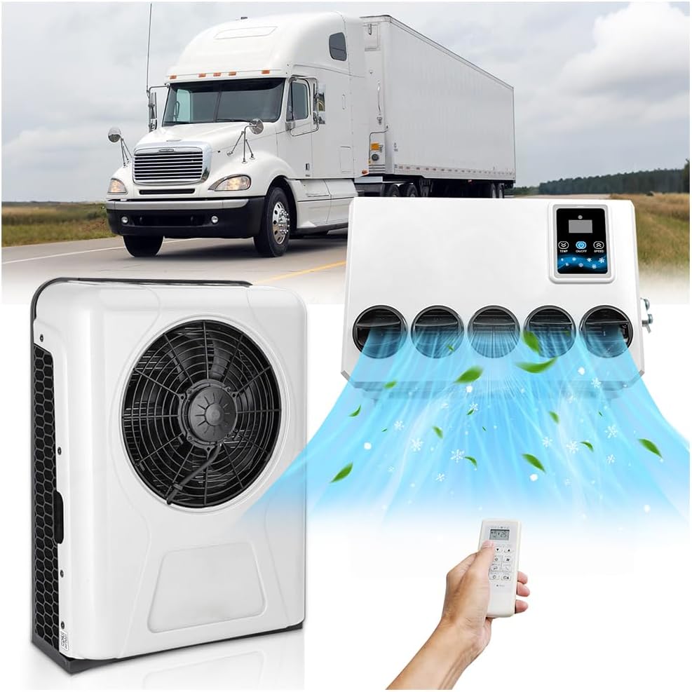  Treeligo Climatiseur 12V Pour Camion, 10000 BTU, Mini Split 12V AC, Refroidissement à Faible Bruit Pour Big Rig Sleeper, Semi-Trucks, Pickup, Camions, Camping-cars, Camionnettes, Bus