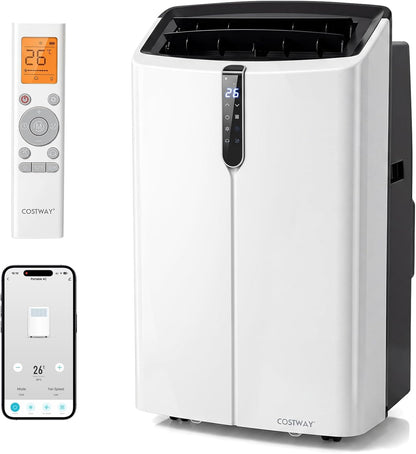  COSTWAY Climatiseur Mobile Silencieux 5 EN 1, Clim 14000BTU Refroidissement Rapide,Chauffage,Ventilateur,Déshumidificateur,Mode Nuit, Climatisation Faible Conso,Wifi