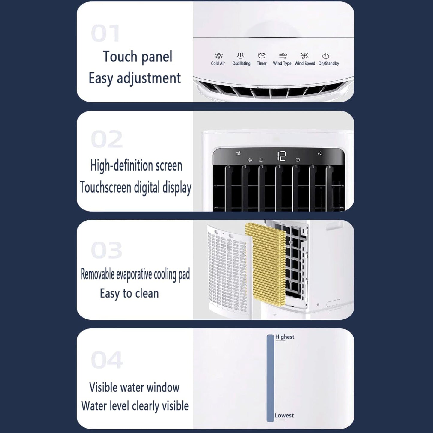  Climatiseur Portable Sans Fenêtre Swamp Cooler Avec Oscillation à 120°, Rafraîchisseur D'air évaporatif, Télécommande, Minuterie 7,5 H, Réservoir D'eau Amovible De 12 L, Ventilateur De Refro
