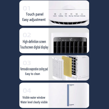 Climatiseur Portable Sans Fenêtre Swamp Cooler Avec Oscillation à 120°, Rafraîchisseur D'air évaporatif, Télécommande, Minuterie 7,5 H, Réservoir D'eau Amovible De 12 L, Ventilateur De Refro