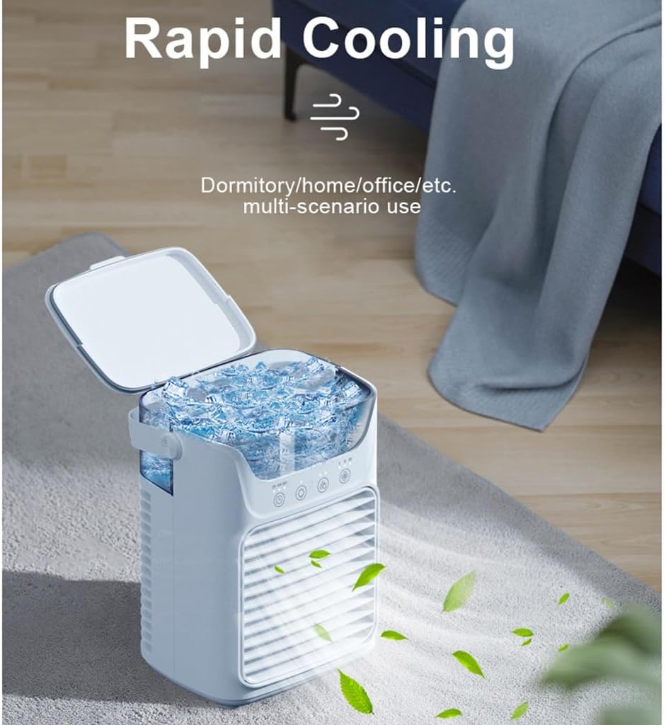  Climatiseur Portable, Mini Climatiseur, Refroidisseur D'air Avec Veilleuse 7 Couleurs Et Vent De Classe 3 Avec Bureau, Chambre, Chambre, Maison Et Camping