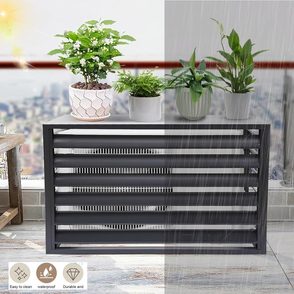  Housse De Protection En Aluminium Pour Climatiseur Extérieur, écran Décoratif Pour Climatiseur, Résistant Aux Intempéries, Gris, 110 X 60 X 80 Cm