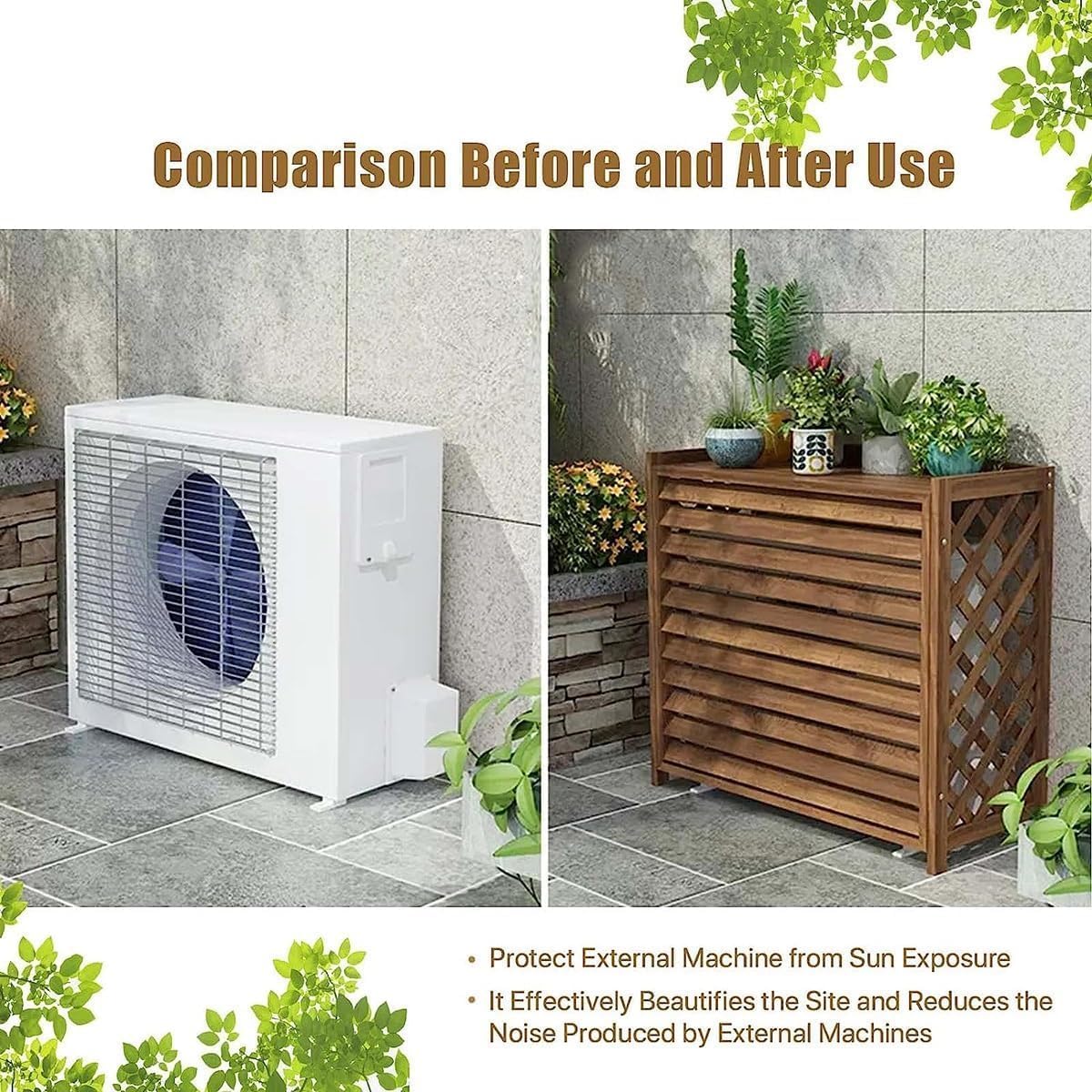 GENERIC Housse De Climatiseur En Bois Massif Et Support De Fleurs Noir Avec Stores – Coque élégante De Climatisation Pour Décoration D'intérieur Et Fonctionnalité 80 X 32 X 70 Cm