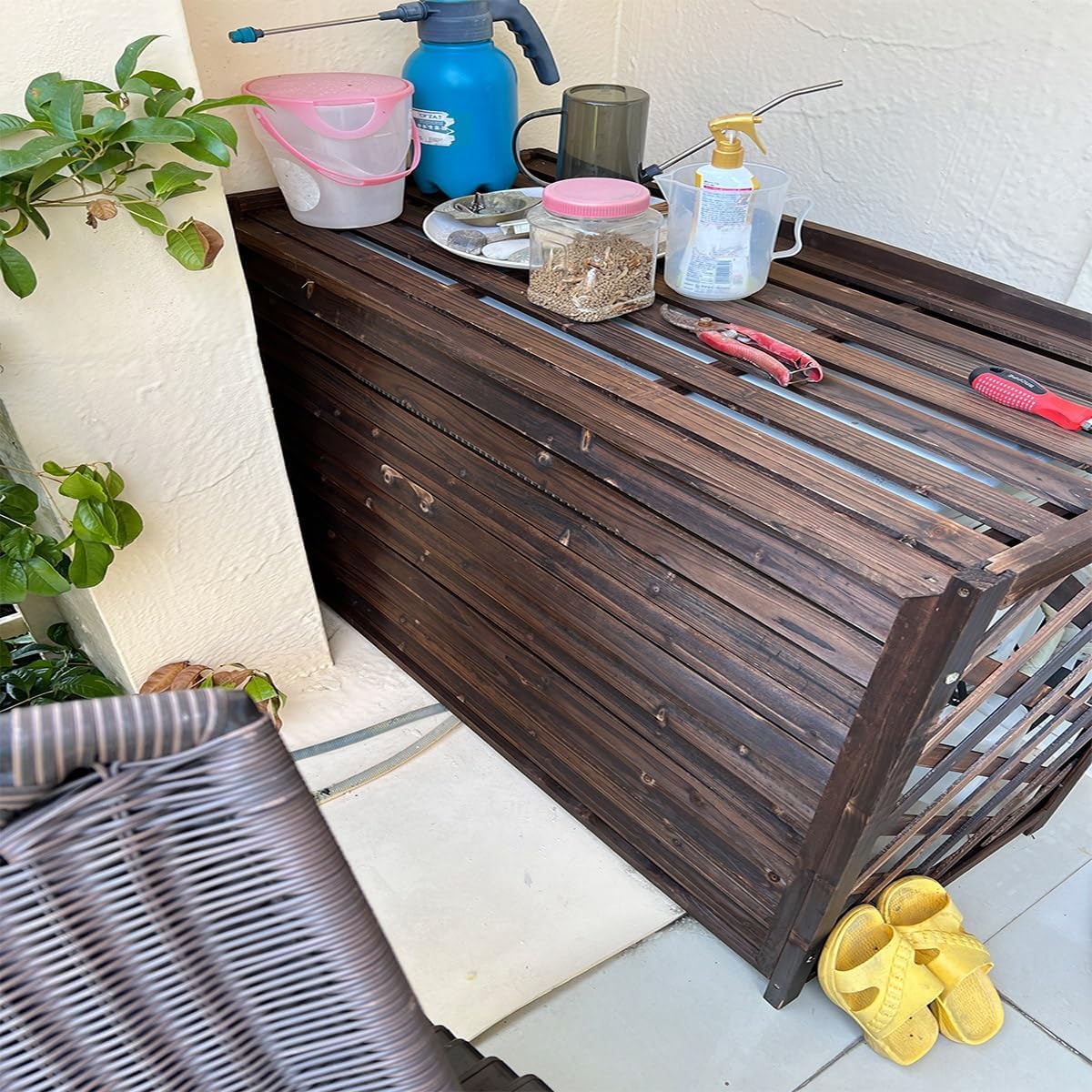 GENERIC Housse De Climatiseur D'extérieur En Bois Massif Anti-corrosion Design élégant Pour Cacher Les Unités De Climatisation Et Le Stockage Des Plantes – Protection Résistante Aux Intempéries Pour Une