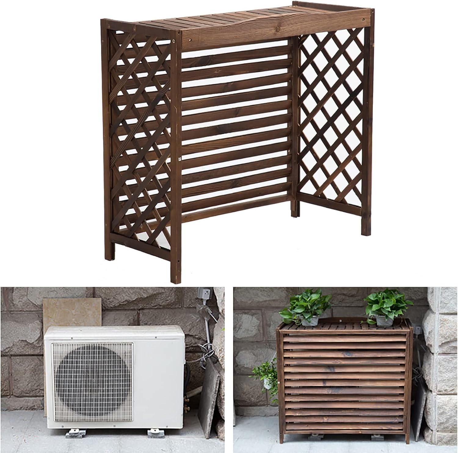 GENERIC Housse De Climatiseur D'extérieur En Bois Massif Pour Fleurs Et Plantes, écran De Radiateur Décoratif Résistant Aux Intempéries, Clôture AC, Solutions élégantes De Refroidissement Extérieur