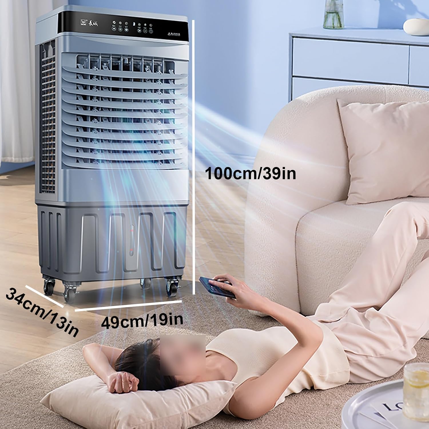  Air Conditioner Portable, Climatiseur Sans Conduit, Rafraichisseur D'air, Oscillation à 120°, TéLécommande, Réservoir De 60 L, Minuterie De 12 H, 4 Blocs Réfrigérants, 3 Vitesses, 3 Modes