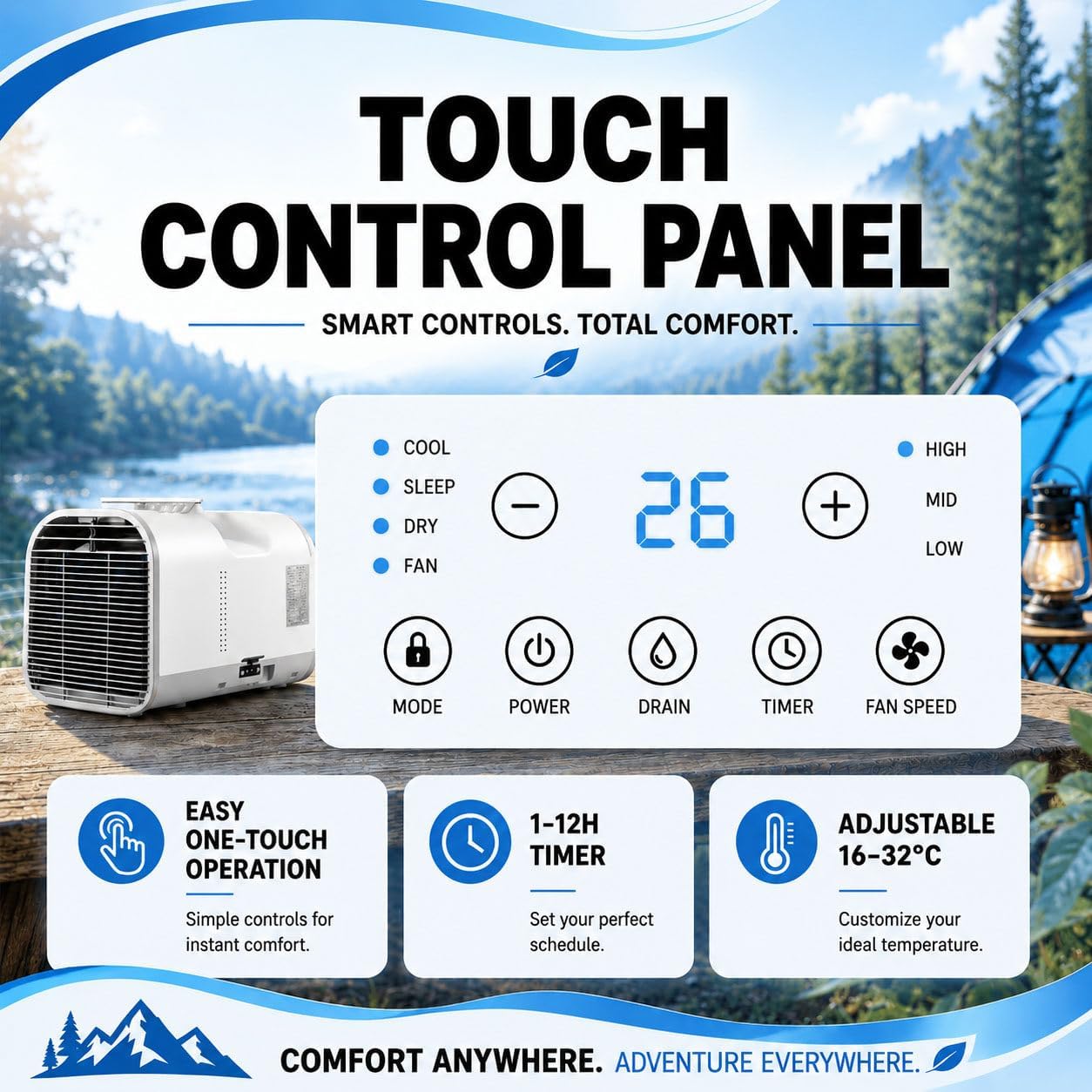  Climatiseur Portable Pour Van Et Camping-Car | 5100 BTU AC De Tente | Battez La Chaleur Avec Un Refroidissement Rapide De 1500W, Unité Spot Compacte Idéale Pour Furgon, Voyage Et Outdoor T1pro