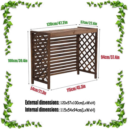 GENERIC Housse En Bois Pour Climatiseur – Clôture à Persiennes D'extérieur Avec Stores En Bois Massif Et Support De Fleurs 4 (taille XL : L 120 X L 57 X H)