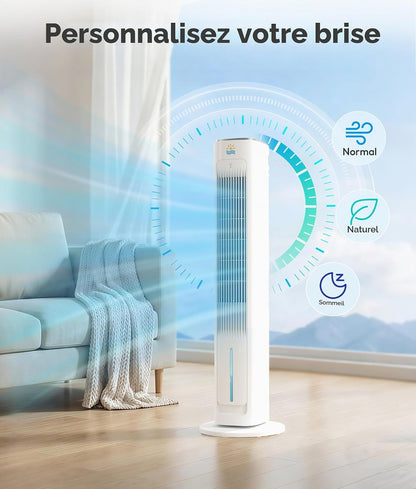  Refroidisseur D'air évaporatif Portable, Ventilateurs De Refroidissement 3 En 1 Soufflant De L'air Froid Avec Réservoir D'eau De 3 L, Ventilateur Tour De 96,5 Cm Pour Chambre à Coucher