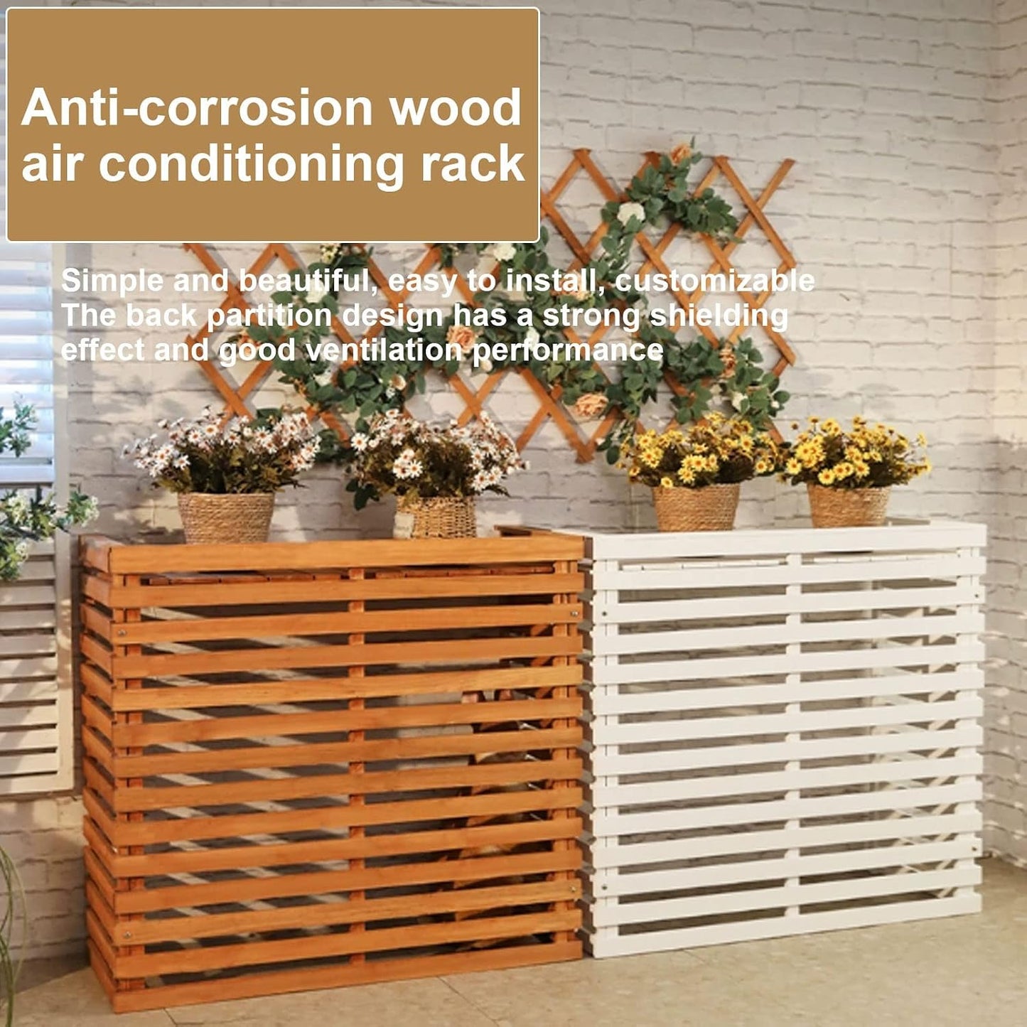 Housse De Protection En Bois Pour Climatiseur – Clôture De Protection Extérieure Pour Pompe à Chaleur Cachette élégante Pour Climatiseurs – Design Résistant Aux Intempéries – Parfait Pour Une