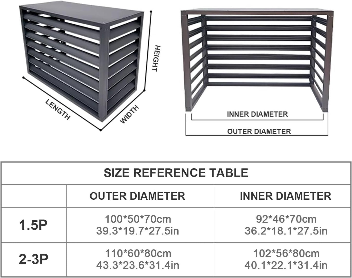 GENERIC Housse En Aluminium Pour Unité De Climatisation - Résistant Aux Intempéries - Pour Pompe à Chaleur - Réduction Du Bruit - Gris - 100 X 50 X 70 Cm - Protection Pour Climatiseurs Et Unités Extérieures