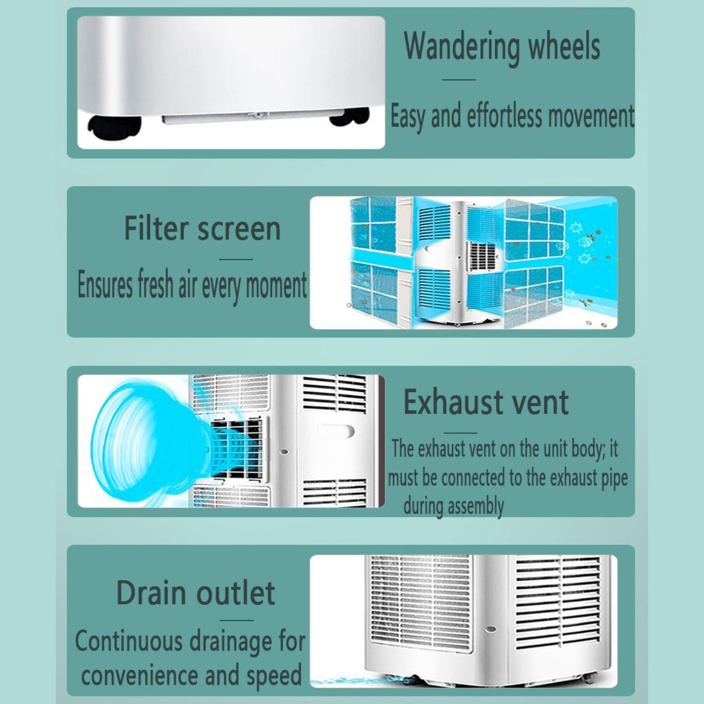 GENERIC Climatiseur Portable Refroidit Jusqu'à 30 M². Unité De Climatisation Portable Intelligente Avec Télécommande, Unité AC Silencieuse Avec Ventilateur Frais Et Sec, Modes De Veille, Minuterie 24 H, Kit