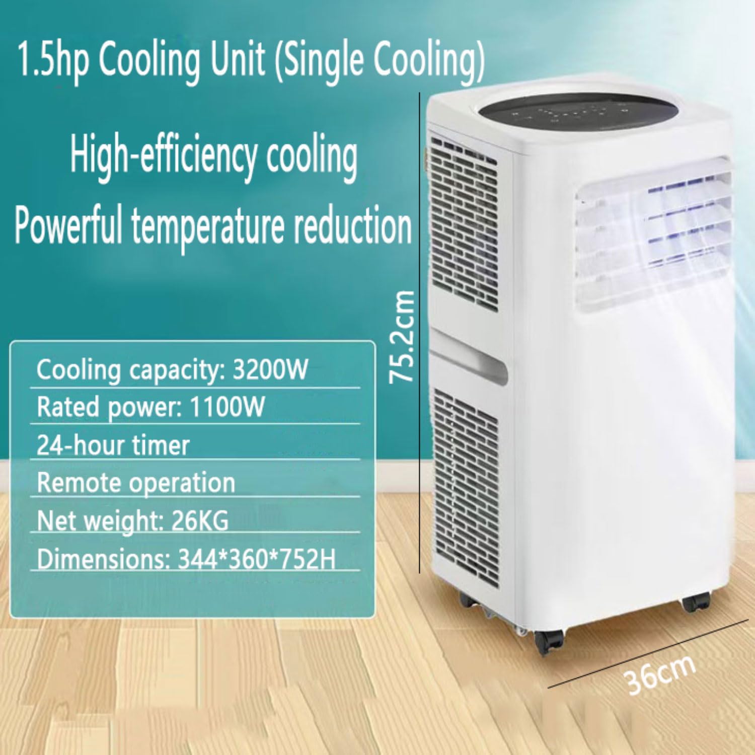 GENERIC Climatiseur Portable Refroidit Jusqu'à 30 M². Unité De Climatisation Portable Intelligente Avec Télécommande, Unité AC Silencieuse Avec Ventilateur Frais Et Sec, Modes De Veille, Minuterie 24 H, Kit