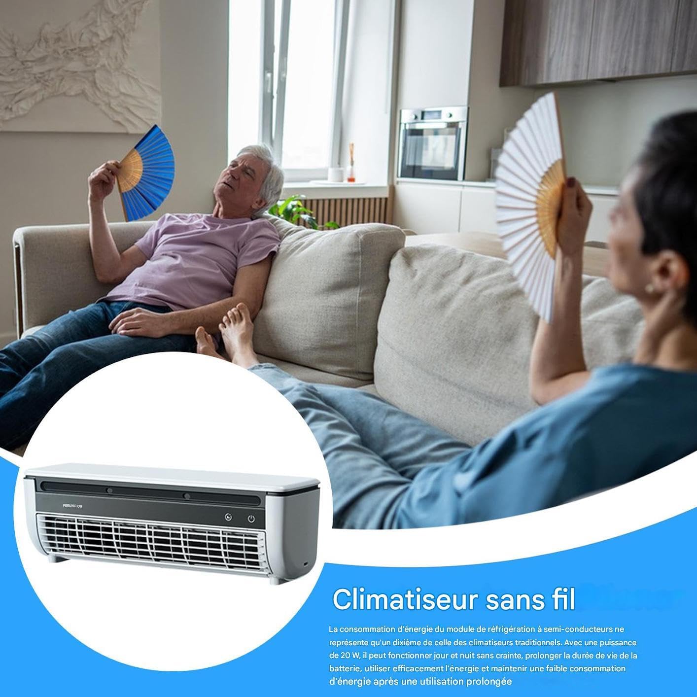  Ventilateur Avec Climatiseur,Ventilateur Rafraîchisseur D'Air - Appareil De Ventilation Avec Fonction Chargeur Sans Fil Pour Usage Intérieur Extérieur Maison Voyage