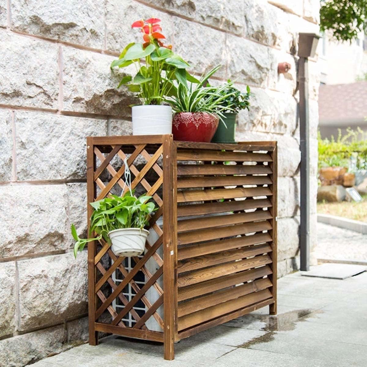  Clôture De Climatisation, Protection Pour Unité Extérieure, Support Pour Plantes Marron, Support à Fleurs En Bois Pour Climatiseur, Volets De Confidentialité