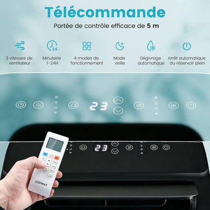  COSTWAY Climatiseur Mobile Silencieux 5 EN 1, Clim 14000BTU Refroidissement Rapide,Chauffage,Ventilateur,Déshumidificateur,Mode Nuit, Climatisation Faible Conso,Wifi