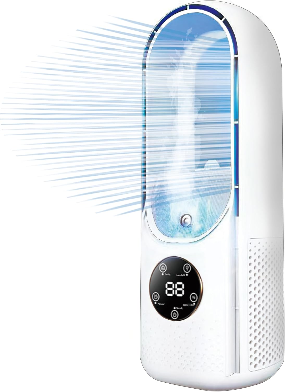  Climatiseur Portable, Climatiseur Mobile Silencieux, Refroidisseur D'air De 600 Ml, Rafraichisseur D'air, 6 Vitesses, 2 Modes De Brumisation, Ventilateur Sans Pales, Plus Sûr (Bleu)