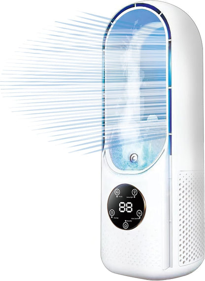  Climatiseur Portable, Climatiseur Mobile Silencieux, Refroidisseur D'air De 600 Ml, Rafraichisseur D'air, 6 Vitesses, 2 Modes De Brumisation, Ventilateur Sans Pales, Plus Sûr (Bleu)
