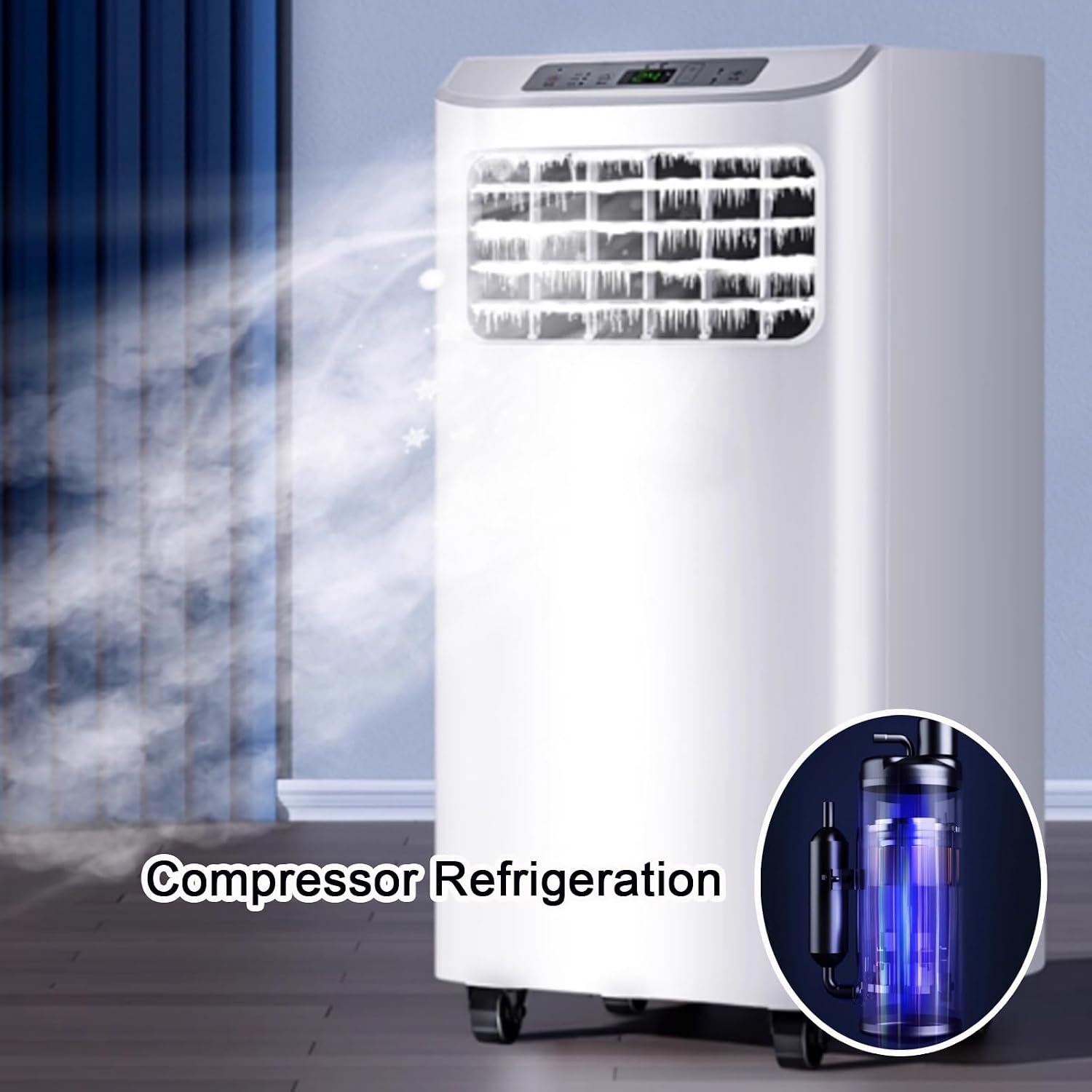 GENERIC Climatiseurs Portables 7800 BTU Pour Chambres A Coucher, 2 Vitesses, Compresseur De Refroidissement Minuterie De 12 H Refroidisseur D'air Avec Kit De Fenêtre Pour Bureau A Domicile, 220V