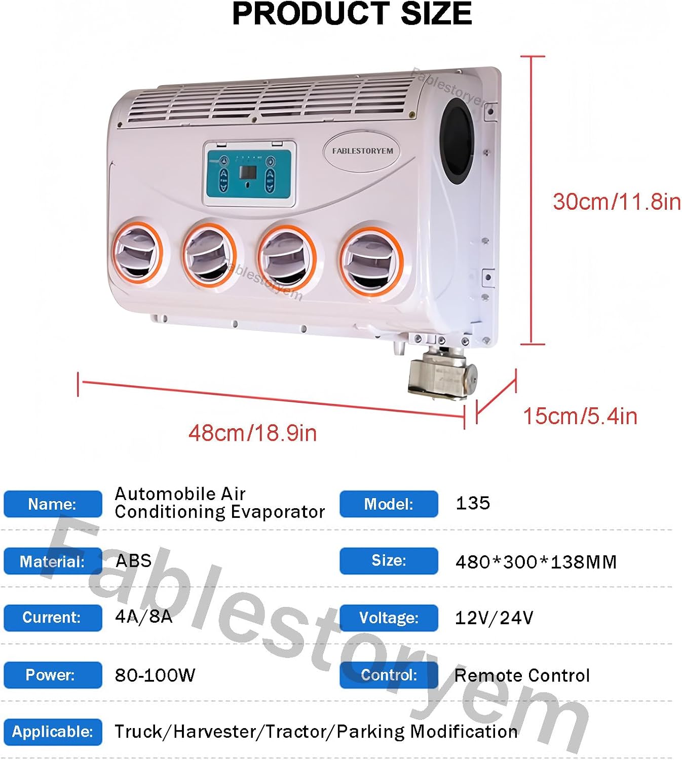 GENERIC Climatiseur Universel Pour Voiture, 12 V/24 V à Affichage Numérique, Avec Télécommande, Pour Camion, Bus, Van, Excavatrice, Montage Mural, 12 V
