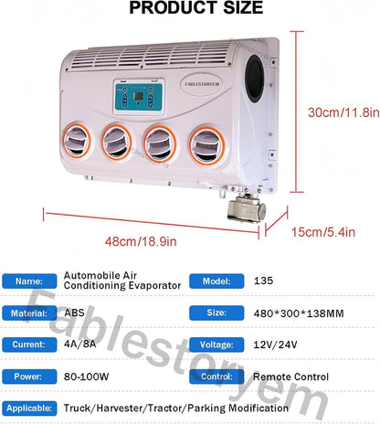 GENERIC Climatiseur Universel Pour Voiture, 12 V/24 V à Affichage Numérique, Avec Télécommande, Pour Camion, Bus, Van, Excavatrice, Montage Mural, 12 V