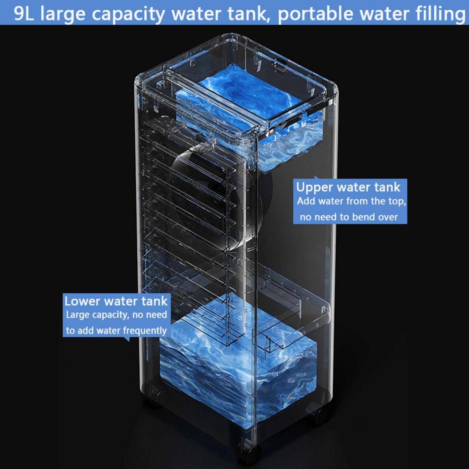 GENERIC Refroidisseur D'air évaporatif Portable Avec Oscillation à 90°, 3 Niveaux De Vitesse, 3 Modes De Fonctionnement, Minuterie De 15 Heures, Réservoir D'eau De 9 Litres Et Télécommande.Idéal Pour Chambre