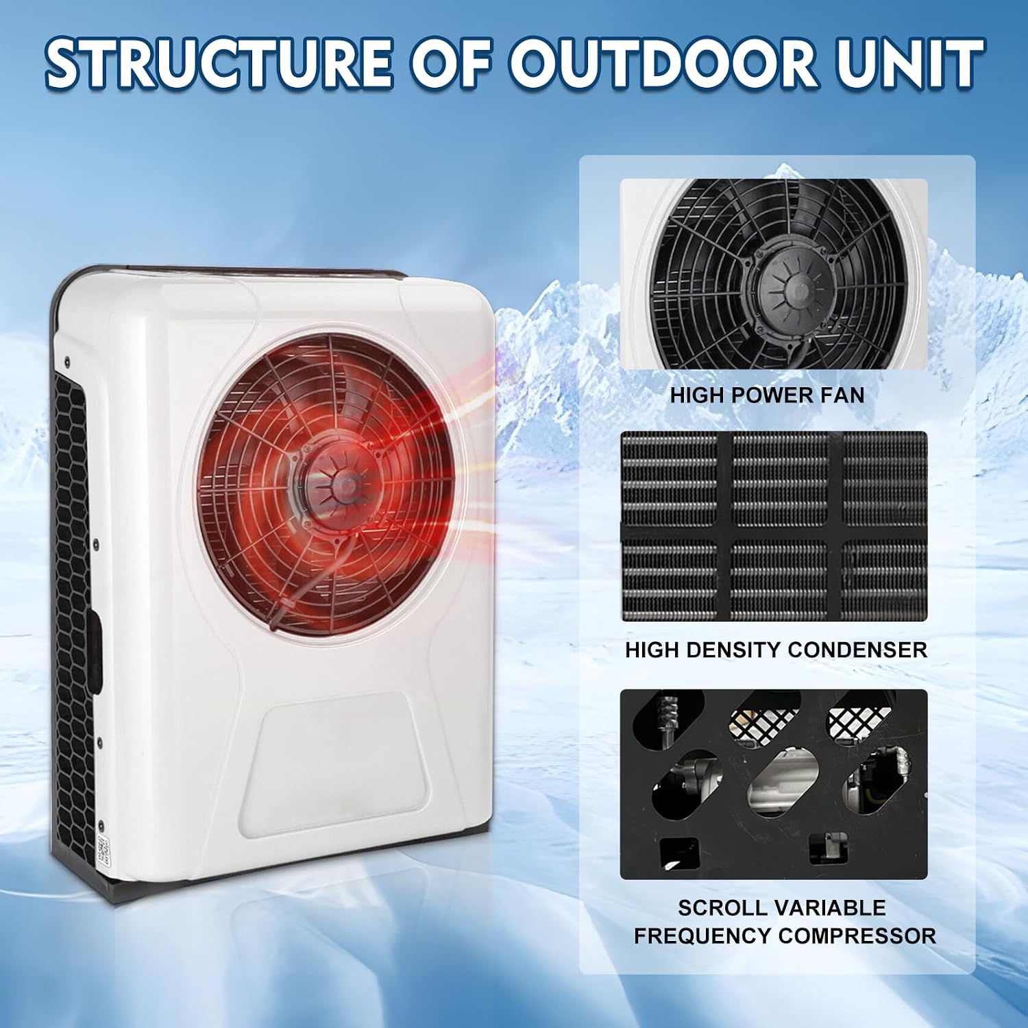 Treeligo Climatiseur 12V Pour Camion, 10000 BTU, Mini Split 12V AC, Refroidissement à Faible Bruit Pour Big Rig Sleeper, Semi-Trucks, Pickup, Camions, Camping-cars, Camionnettes, Bus