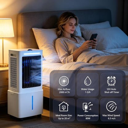  Climatiseur Évaporatif Portable 25L, Refroidisseur D'Air 3-en-1 Avec Télécommande, Écran Tactile, 3 Vitesses, Oscillation Automatique, Minuterie 12H, Silencieux 80W Pour Maison Bureau Chambre