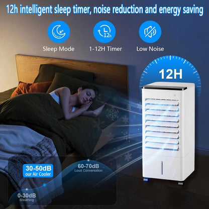 GENERIC Refroidisseur D'air évaporatif Portable Avec Oscillation à 90°, 3 Niveaux De Vitesse, 3 Modes De Fonctionnement, Minuterie De 15 Heures, Réservoir D'eau De 9 Litres Et Télécommande.Idéal Pour Chambre