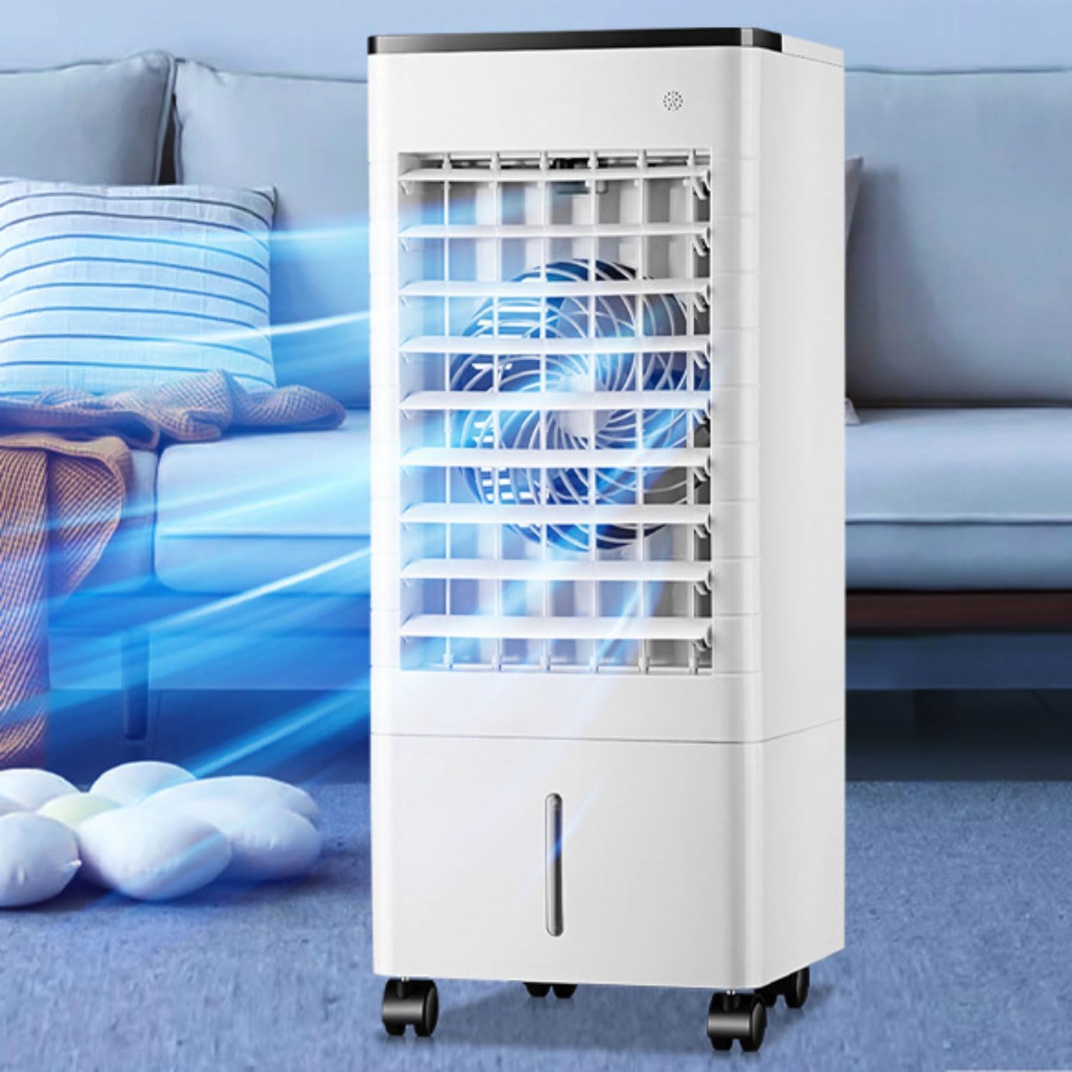 GENERIC Refroidisseur D'air évaporatif Portable Avec Oscillation à 90°, 3 Niveaux De Vitesse, 3 Modes De Fonctionnement, Minuterie De 15 Heures, Réservoir D'eau De 9 Litres Et Télécommande.Idéal Pour Chambre
