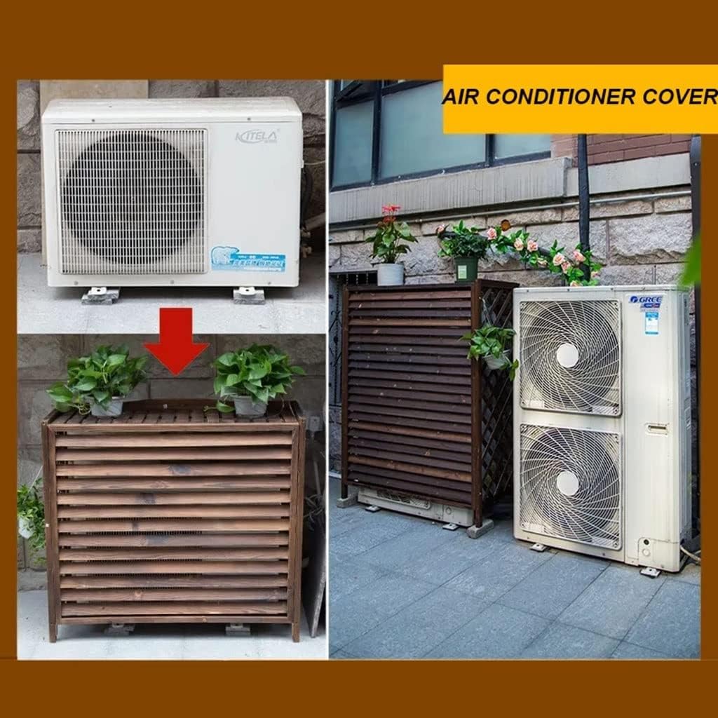  Housse De Protection En Bois Massif Pour Climatiseur Et Garde-corps - 120 X 57 X 100 Cm - Cadre De Protection Pour Volet - Support De Fleurs - Grille De Pompe à Chaleur - Décoration Extérieure Durable