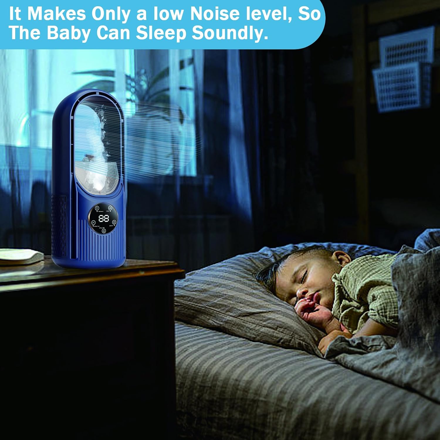 Climatiseur Portable, Climatiseur Mobile Silencieux, Refroidisseur D'air De 600 Ml, Rafraichisseur D'air, 6 Vitesses, 2 Modes De Brumisation, Ventilateur Sans Pales, Plus Sûr (Bleu)